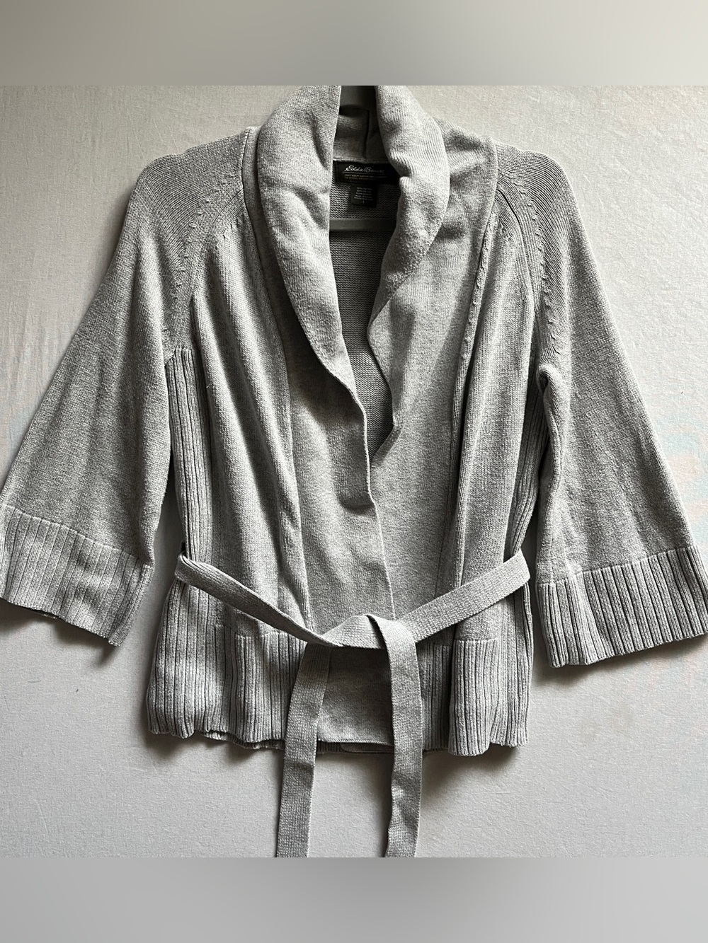 Eddie Bauer Cotton Bamboo Knit Shawl Collar Belted Cardigan S
